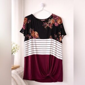 Maurices Floral Colorblock Tunic Top Short Sleeve Women’s